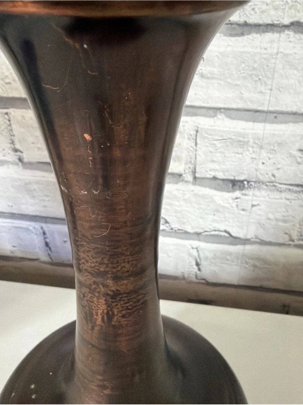 Vintage Patinated Brass Trumpet Candle Holder / Bud Vase – 12.5